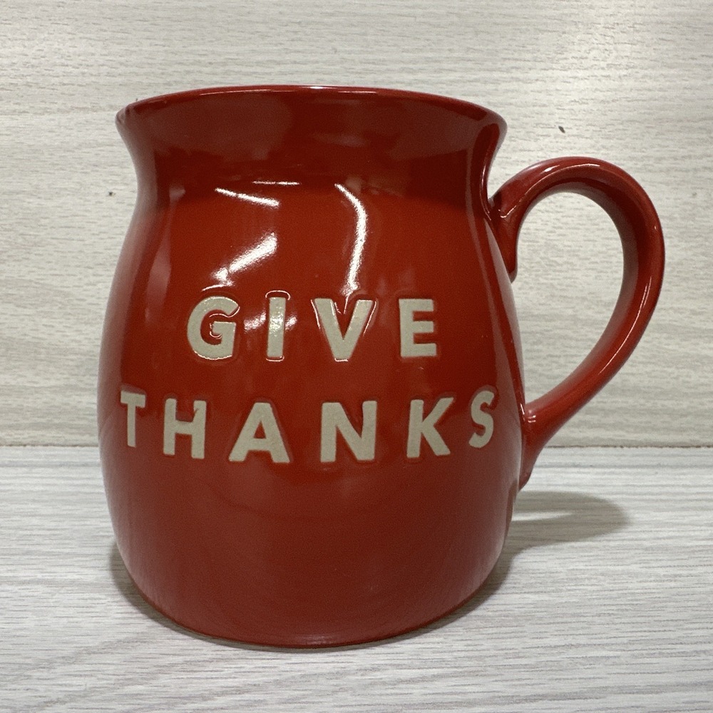 HOLIDAY HOME Give Thanks Ceramic Orange Coffee Mug 4.5 x 4" Harvest Fall 11oz